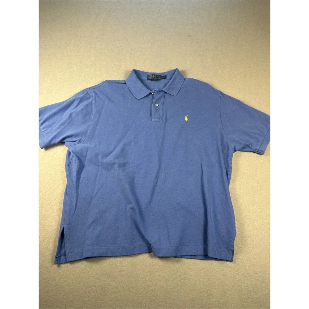 VTG Polo Ralph Lauren Polo Shirt Men XXL 2XL Light Blue Yellow Pony Short Sleeve